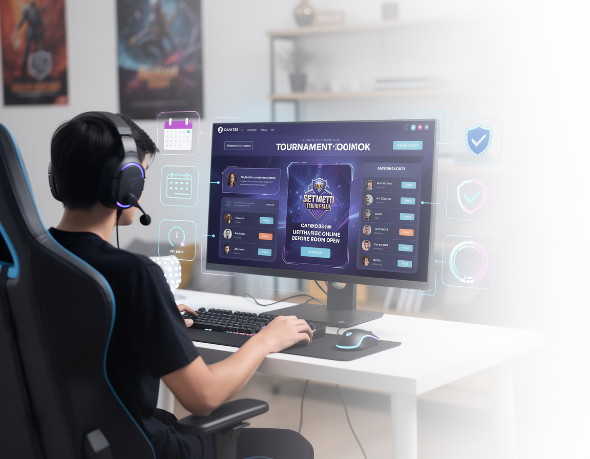 Ilustrasi alur check-in match sebelum room dibuka untuk turnamen game online cash138